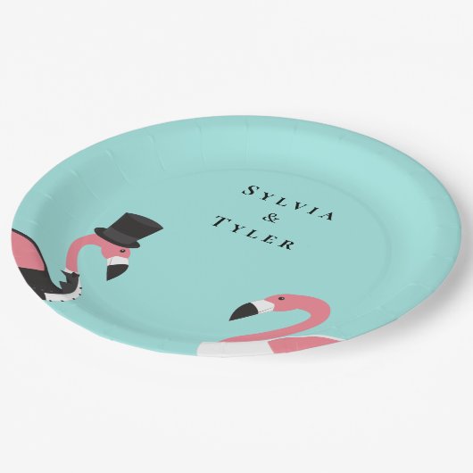 Assiettes En Carton Mariage de nom de Flamant rose (Angle)