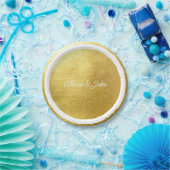 Assiettes En Carton Mariage de noms de script blanc or métallique (Fête)