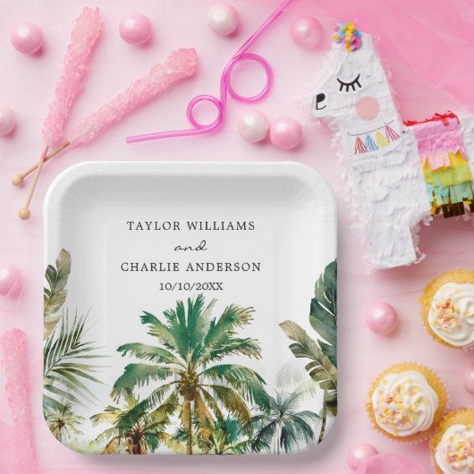 Assiettes En Carton Mariage de palmiers tropicaux (Fête)