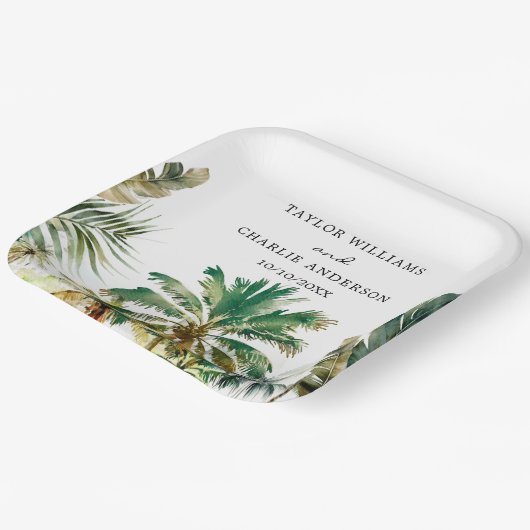 Assiettes En Carton Mariage de palmiers tropicaux (Angulaire)