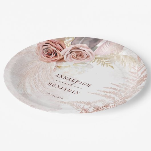 Assiettes En Carton Mariage de Pampas Grass Terracotta Boho (Angle)