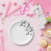 Assiettes En Carton Mariage de papillons noirs et blancs (Fête)