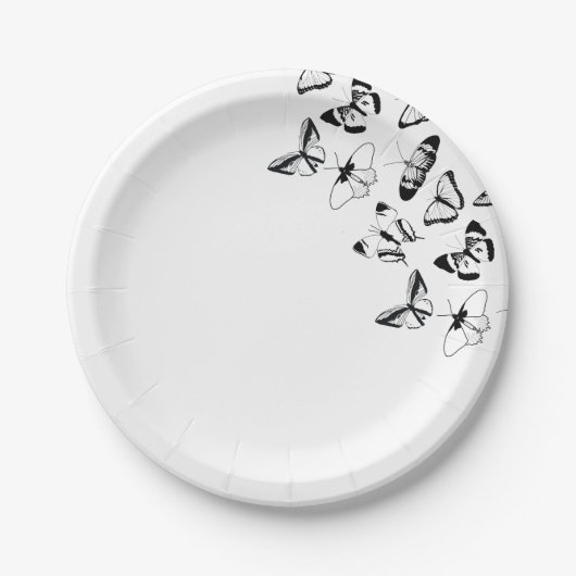Assiettes En Carton Mariage de papillons noirs et blancs (Devant)