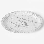 Assiettes En Carton Mariage de Parties scintillant argent blanc heureu (Angle)