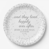 Assiettes En Carton Mariage de Parties scintillant argent blanc heureu (Devant)