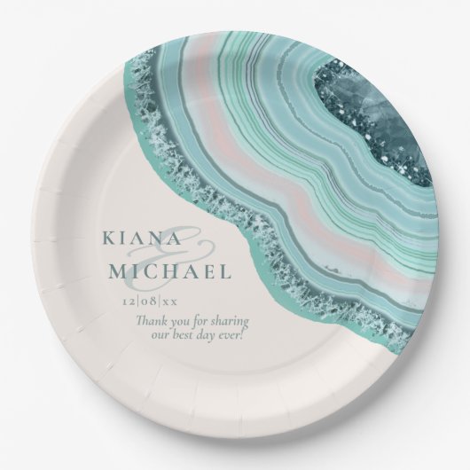 Assiettes En Carton Mariage de Parties scintillant de géode d'âge ID T (Devant)