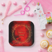 Assiettes En Carton Mariage de Parties scintillant géométrique rouge e (Fête)