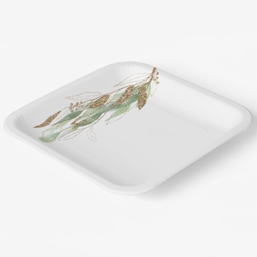 Assiettes En Carton Mariage de Parties scintillant Glitzy Eucalyptus o (Angulaire)