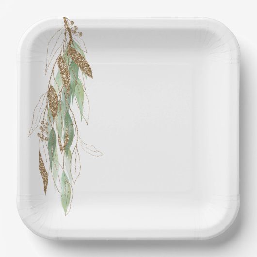 Assiettes En Carton Mariage de Parties scintillant Glitzy Eucalyptus o (Recto)