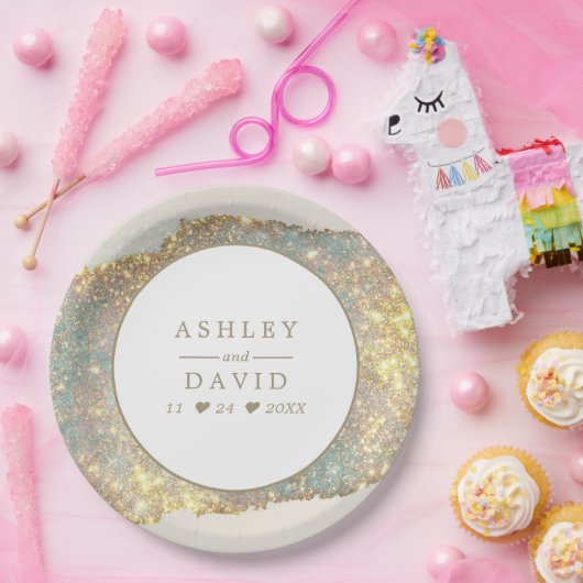 Assiettes En Carton Mariage de Parties scintillant Iridescente moderne (Fête)