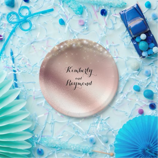 Assiettes En Carton Mariage de Parties scintillant or Rose (Fête)