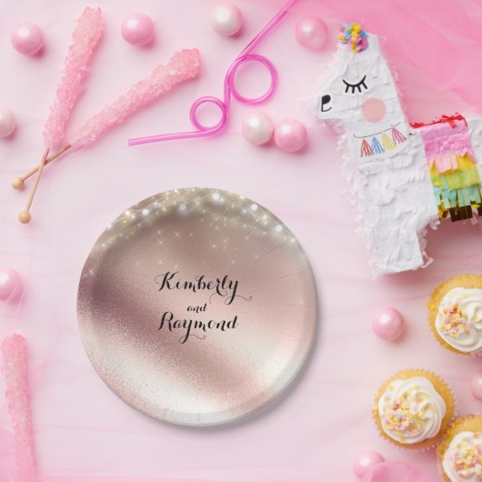 Assiettes En Carton Mariage de Parties scintillant or Rose (Fête)