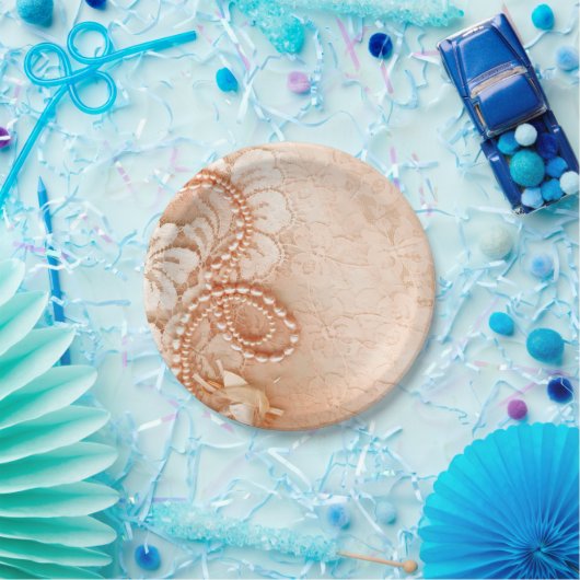 Assiettes En Carton Mariage de perles et dentelles | pêche parfaite (Fête)