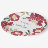 Assiettes En Carton Mariage de pivoine rouge (Angle)