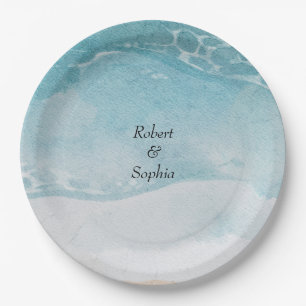 Assiettes En Carton Mariage de plage bleu estival