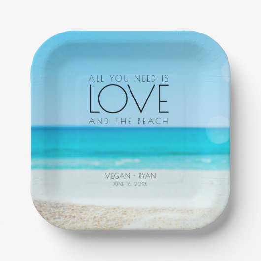 Assiettes En Carton Mariage de plage de destination (Recto)