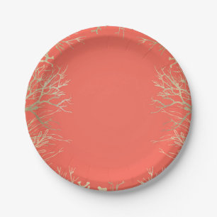 Assiettes En Carton Mariage de plage élégant corail orange doré modern