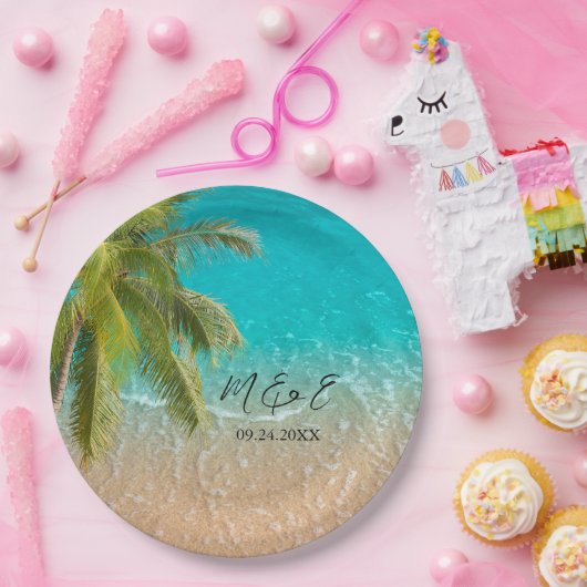 Assiettes En Carton Mariage de plage Tropical élégant (Fête)