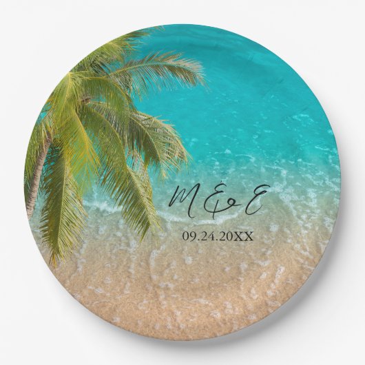 Assiettes En Carton Mariage de plage Tropical élégant (Devant)