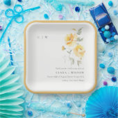 Assiettes En Carton Mariage de Rose à aquarelle jaune vert (Fête)