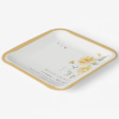 Assiettes En Carton Mariage   de Rose à aquarelle jaune vert (Angulaire)