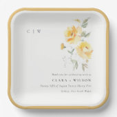 Assiettes En Carton Mariage de Rose à aquarelle jaune vert (Recto)