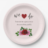 Assiettes En Carton Mariage de roses rouges et roses (Devant)