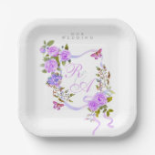 Assiettes En Carton Mariage de ruban Rose violet (Recto)