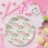 Assiettes En Carton Mariage de script d'aquarelle rose romantique (Fête)