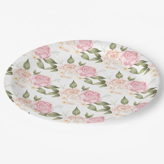 Assiettes En Carton Mariage de script d'aquarelle rose romantique (Angle)