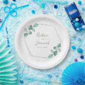 Assiettes En Carton Mariage de script de café Eucalyptus moderne (Fête)
