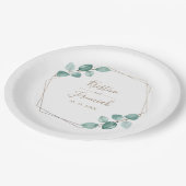 Assiettes En Carton Mariage de script de café Eucalyptus moderne (Angle)