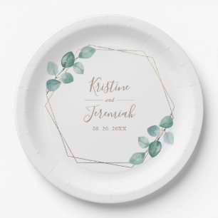 Assiettes En Carton Mariage de script de café Eucalyptus moderne