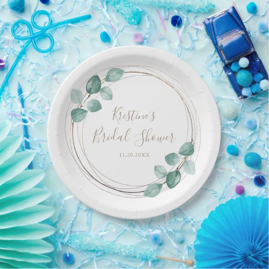 Assiettes En Carton Mariage de script de café Eucalyptus moderne (Fête)