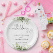 Assiettes En Carton Mariage de script de coeur floral vert (Fête)