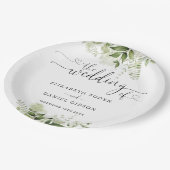 Assiettes En Carton Mariage de script de coeur floral vert (Angle)