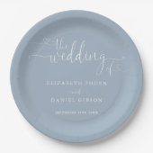 Assiettes En Carton Mariage de script Dusty Blue Heart (Devant)