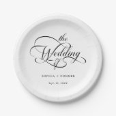 Assiettes En Carton Mariage de script élégant et élégant noir et blanc (Devant)