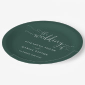 Assiettes En Carton Mariage de script Emerald Green Heart (Angle)