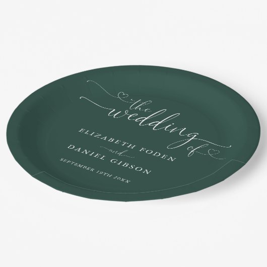 Assiettes En Carton Mariage de script Emerald Green Heart (Angle)