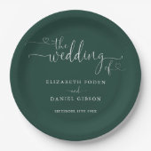Assiettes En Carton Mariage de script Emerald Green Heart (Devant)