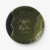 Assiettes En Carton Mariage de script Gold Agate vert d'olive (Devant)