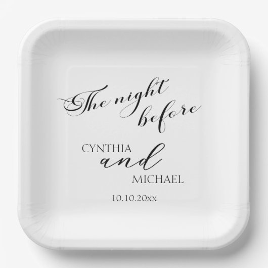 Assiettes En Carton Mariage de script moderne "La nuit d'avant" (Recto)