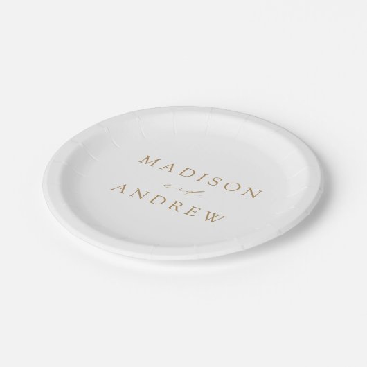 Assiettes En Carton Mariage de script or élégant moderne (Angle)