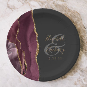 Assiettes En Carton Mariage de script or en marbre d'Agate de Bourgogn