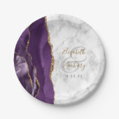 Assiettes En Carton Mariage de script or en marbre violet Agate (Devant)