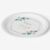Assiettes En Carton Mariage de script or Eucalyptus moderne (Angle)