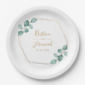 Assiettes En Carton Mariage de script or Eucalyptus moderne (Devant)