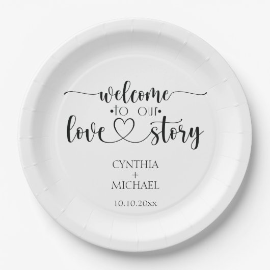 Assiettes En Carton Mariage de script simple 'notre histoire d'amour' (Devant)