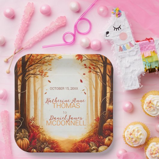 Assiettes En Carton Mariage de silhouette de récolte d'automne enchant (Fête)